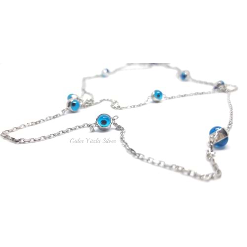 110 CM CAM GÖZ TİF GÜMÜŞ KOLYE - RODYUM KAPLAMA (BEYAZ)