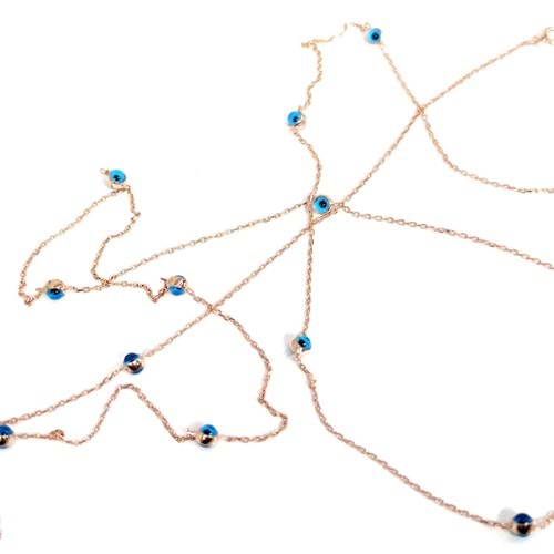 110 CM CAM GÖZ TİF GÜMÜŞ KOLYE - ROSE ALTIN KAPLAMA (BAKIR)