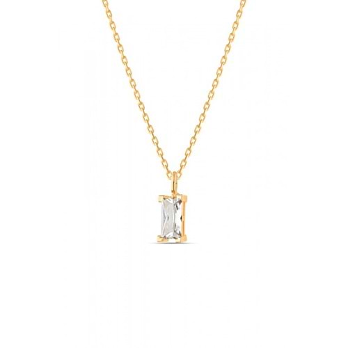 MİNİ ZİRKON TAŞLI BAGET TAŞ GÜMÜŞ KOLYE - ALTIN KAPLAMA (SARI)