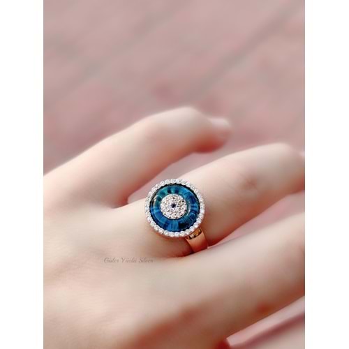 AYARLANABİLİR CAM GÖZ GÜMÜŞ YÜZÜK - ROSE ALTIN KAPLAMA (BAKIR)