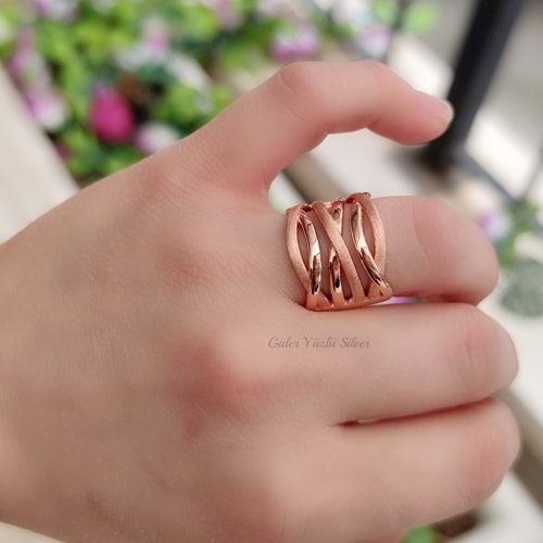 İTHAL MAT PARLAK SARMAL GÜMÜŞ YÜZÜK - ROSE ALTIN KAPLAMA (BAKIR) - 15
