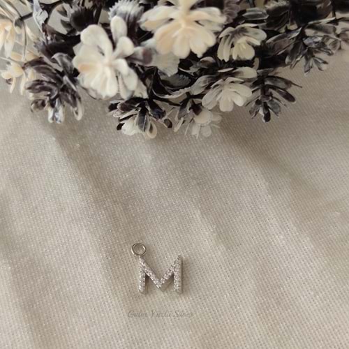 İTHAL TAŞLI HARF ( KOLYE KÜPE BİLEKLİK UCU) - RODYUM KAPLAMA (BEYAZ) - M HARFİ