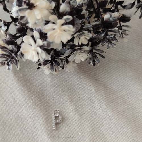 İTHAL TAŞLI HARF ( KOLYE KÜPE BİLEKLİK UCU) - RODYUM KAPLAMA (BEYAZ) - P HARFİ