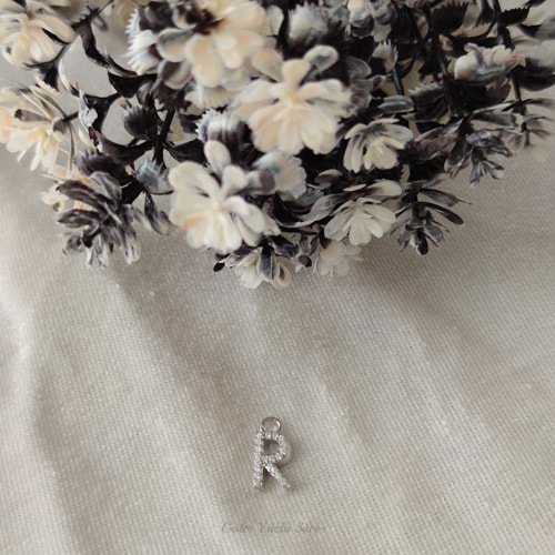 İTHAL TAŞLI HARF ( KOLYE KÜPE BİLEKLİK UCU) - RODYUM KAPLAMA (BEYAZ) - R HARFİ