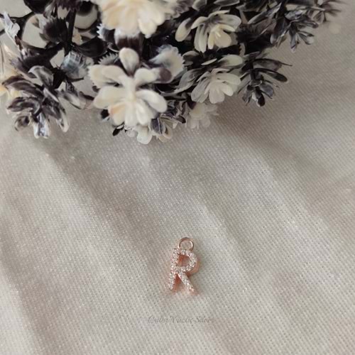 İTHAL TAŞLI HARF ( KOLYE KÜPE BİLEKLİK UCU) - ROSE ALTIN KAPLAMA (BAKIR) - R HARFİ