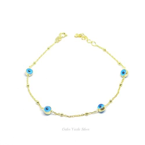 CAM GÖZ NAZAR TOP GÜMÜŞ BİLEKLİK - ALTIN KAPLAMA (SARI)