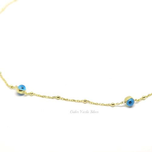 CAM GÖZ NAZAR TOP GÜMÜŞ KOLYE - ALTIN KAPLAMA (SARI)