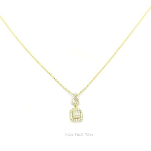 PIRLANTA MONTÜR MİNİ BAGET GÜMÜŞ KOLYE - ALTIN KAPLAMA (SARI)