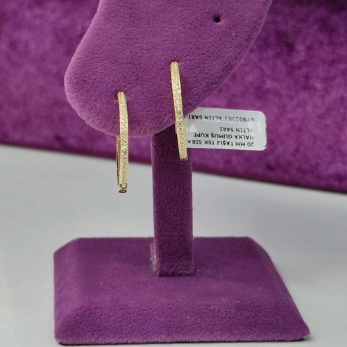 20 MM TAŞLI TEK SIRA HALKA GÜMÜŞ KÜPE - ALTIN SARI