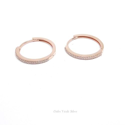 20 MM TAŞLI TEK SIRA HALKA GÜMÜŞ KÜPE - ROSE ALTIN KAPLAMA (BAKIR)