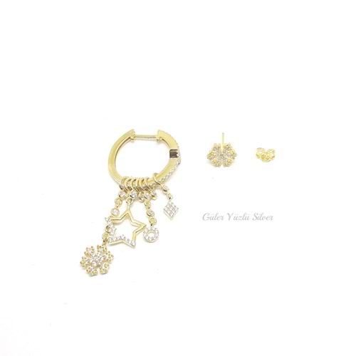 KAR TANESİ ŞANS KOMBİN GÜMÜŞ KÜPE - ROSE ALTIN KAPLAMA (BAKIR)