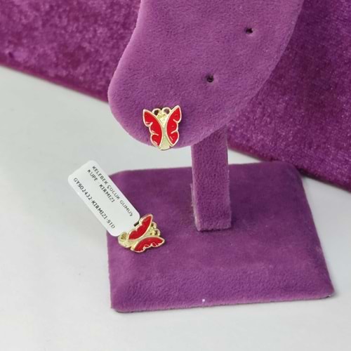 KELEBEK ÇOCUK GÜMÜŞ KÜPE - KIRMIZI