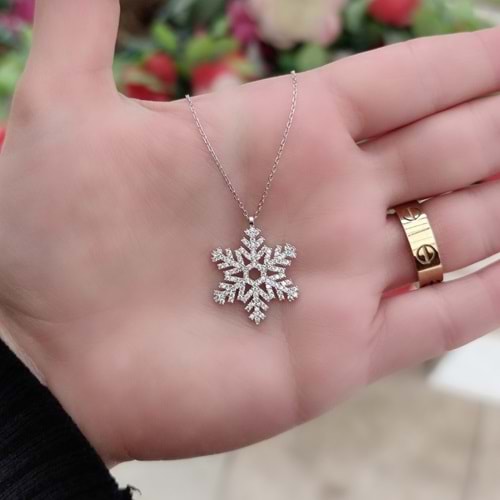 BÜYÜK KAR TANESİ GÜMÜŞ KOLYE - RODYUM BEYAZ