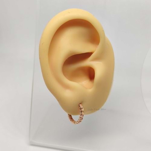 12 MM ZİNCİR DESEN HALKA GÜMÜŞ KÜPE - ROSE BAKIR