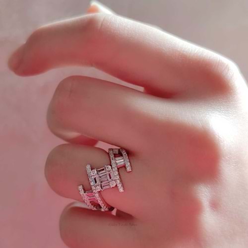 İTHAL BAGET TARZ GÜMÜŞ YÜZÜK - RODYUM BEYAZ - 12