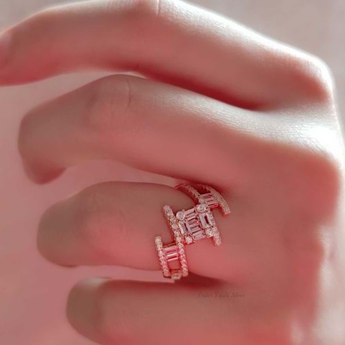 İTHAL BAGET TARZ GÜMÜŞ YÜZÜK - ROSE BAKIR - 12