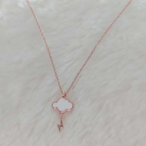 BEYAZ MİNELİ ŞİMŞEK BULUT GÜMÜŞ KOLYE - ROSE BAKIR