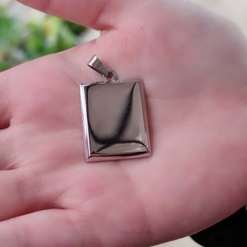 316L ÇELİK DİKDÖRTGEN KOLYE UCU - RODYUM BEYAZ