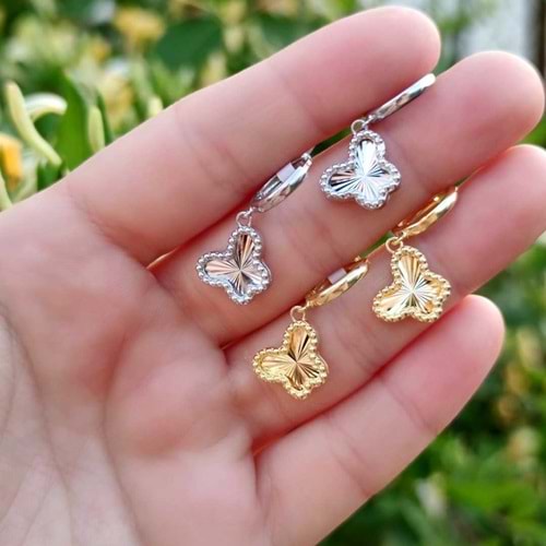 LAZER KELEBEK HALKA GÜMÜŞ KÜPE - ALTIN SARI