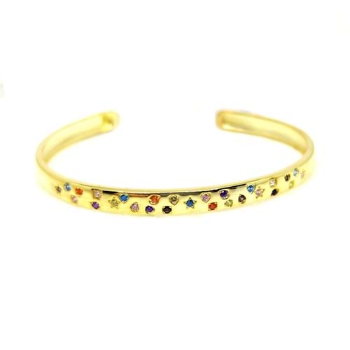 RENKLİ TAŞLI GÜMÜŞ BİLEZİK - ALTIN SARI