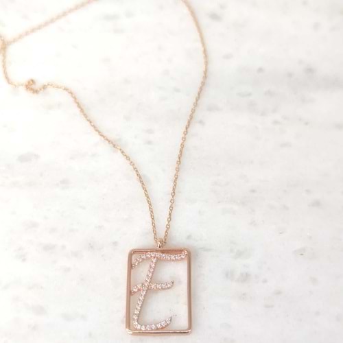 ÇERÇEVELİ HARF GÜMÜŞ KOLYE - ROSE BAKIR