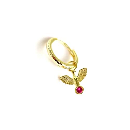 KIRMIZI TAŞLI ANKA TEK GÜMÜŞ HALKA KÜPE - ALTIN SARI