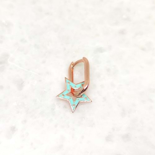 MİNT YEŞİLİ U YILDIZ TEK GÜMÜŞ KÜPE - ROSE BAKIR