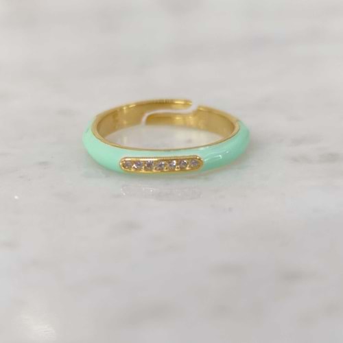 TAŞ DETAYLI MİNELİ GÜMÜŞ YÜZÜK - YEŞİL