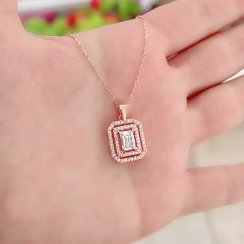 BAGET ZİRKON TAŞLI GÜMÜŞ KOLYE - ROSE BAKIR