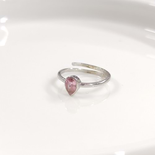 ÇITIR PEMBE TAŞLI DAMLA GÜMÜŞ YÜZÜK - RODYUM BEYAZ