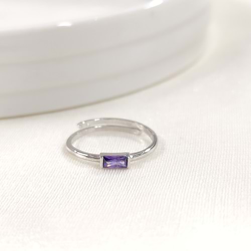 ÇITIR MOR MİNİ BAGET TAŞLI GÜMÜŞ YÜZÜK - RODYUM BEYAZ