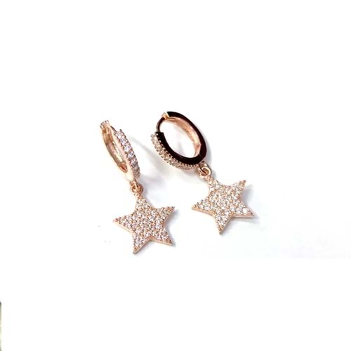 TAŞLI YILDIZ HALKA GÜMÜŞ KÜPE - ROSE BAKIR