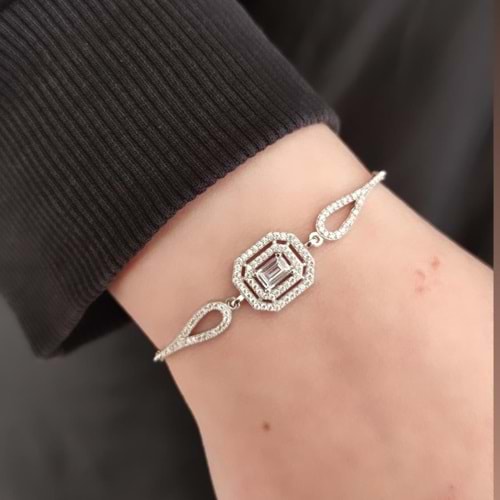 PIRLANTA MONTÜR BAGET GÜMÜŞ BİLEKLİK - RODYUM BEYAZ