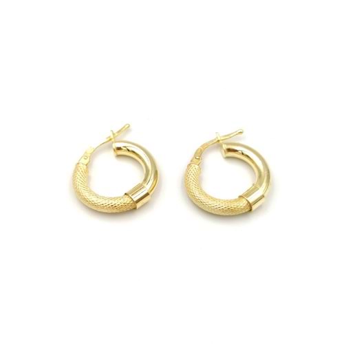 İTHAL BOMBELİ DÜZ DESENLİ GÜMÜŞ HALKA KÜPE - ALTIN SARI