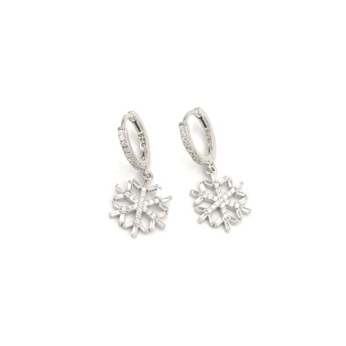 BAGET KAR TANESİ HALKA GÜMÜŞ KÜPE - RODYUM BEYAZ