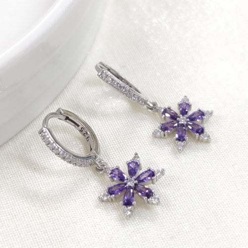 MOR LOTUS HALKA GÜMÜŞ KÜPE - RODYUM BEYAZ