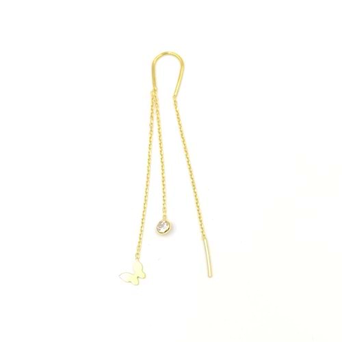 ZİNCİRLİ KELEBEK JAPON TEK GÜMÜŞ KÜPE - ALTIN SARI