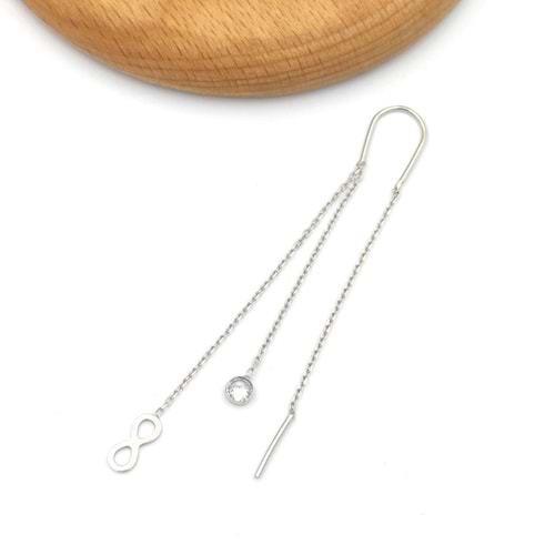 ZİNCİRLİ SONSUZ JAPON TEK GÜMÜŞ KÜPE - RODYUM BEYAZ