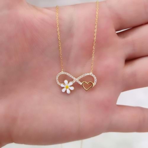 PAPATYA KALP SONSUZLUK GÜMÜŞ KOLYE - ALTIN SARI