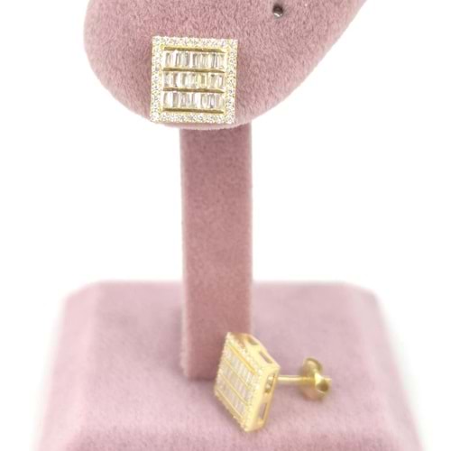 İTHAL KARE BAGET GÜMÜŞ KÜPE - ALTIN SARI