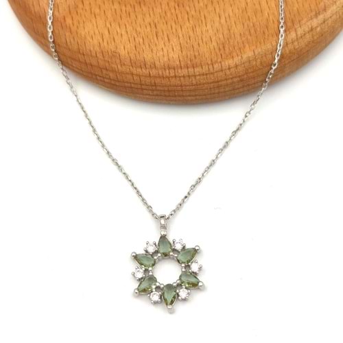 SULTANİT TAŞLI ÇİÇEK GÜMÜŞ KOLYE - RODYUM BEYAZ