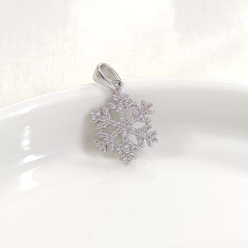 KAR TANESİ GÜMÜŞ KOLYE UCU 18 MM - RODYUM BEYAZ