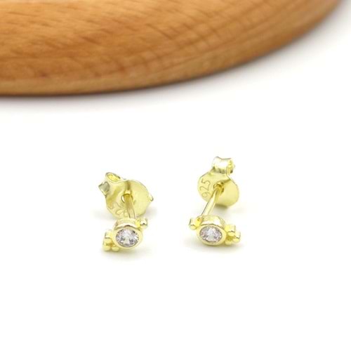 MİNİ TEK TAŞ ÇITIR GÜMÜŞ KÜPE - ALTIN SARI