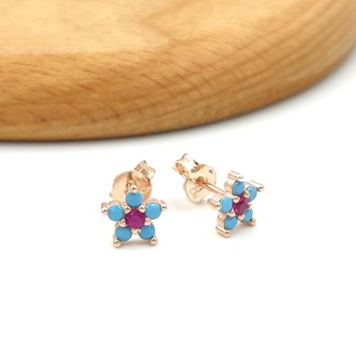 FİRUZE TAŞLI ÇİÇEK GÜMÜŞ KÜPE - ROSE BAKIR