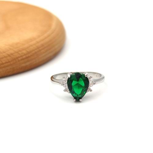 ZÜMRÜT ZİRKON TAŞLI DAMLA GÜMÜŞ YÜZÜK - 11