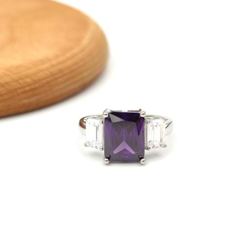 AMETİST ZİRKON TAŞLI BAGET GÜMÜŞ YÜZÜK - 12