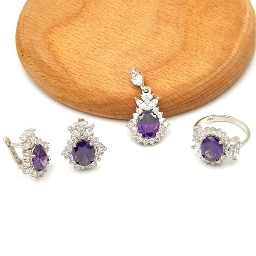 AMETİST ZİRKON TAŞLI GÜMÜŞ SET - 17