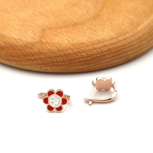 KIRMIZI SMILE PAPATYA ÇOCUK GÜMÜŞ KÜPE - ROSE BAKIR