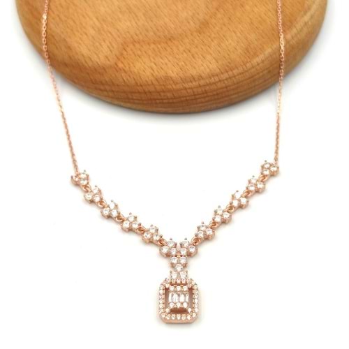 PIRLANTA MONTÜR BAGET GÜMÜŞ KOLYE - ROSE BAKIR