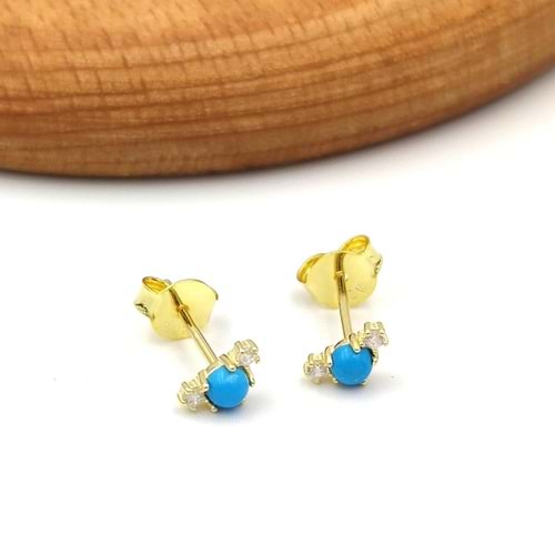 TURKUAZ TAŞLI MİNİ ÇITIR GÜMÜŞ KÜPE - ALTIN SARI